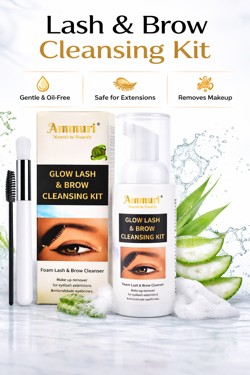 Eyelash Extension Shampoo & Lash Brow Cleansing Kit | Ammuri-0