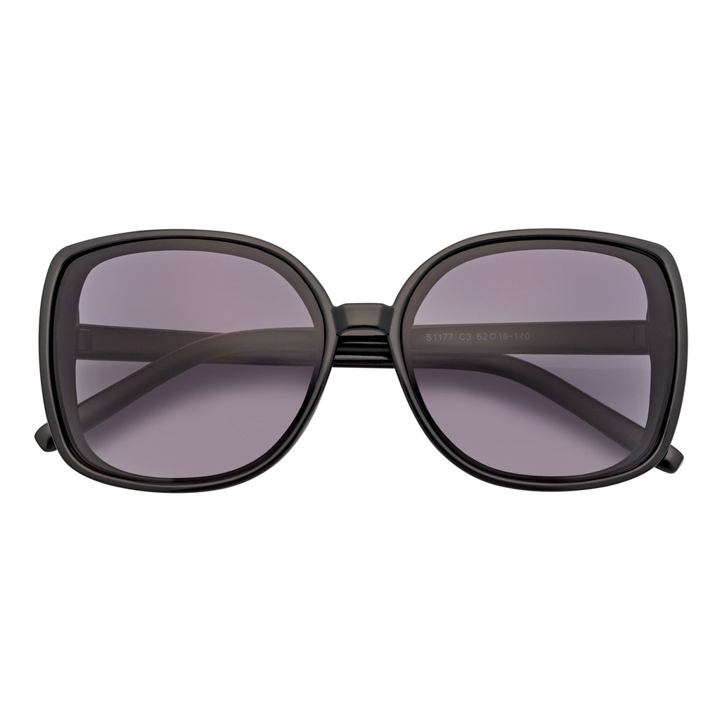 JUSTINE - Modern Square Frame Oversize Black Sunglasses Lavender Lens-0