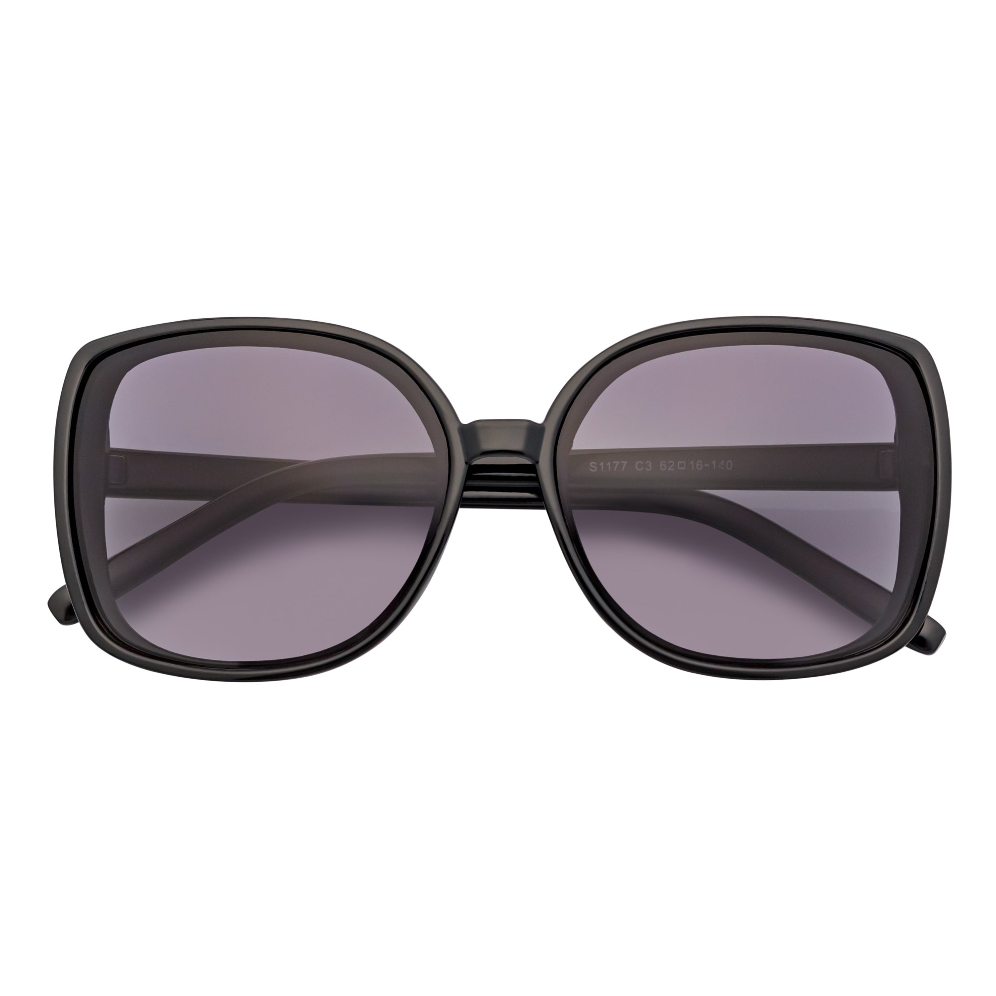 JUSTINE - Modern Square Frame Oversize Black Sunglasses Lavender Lens-0