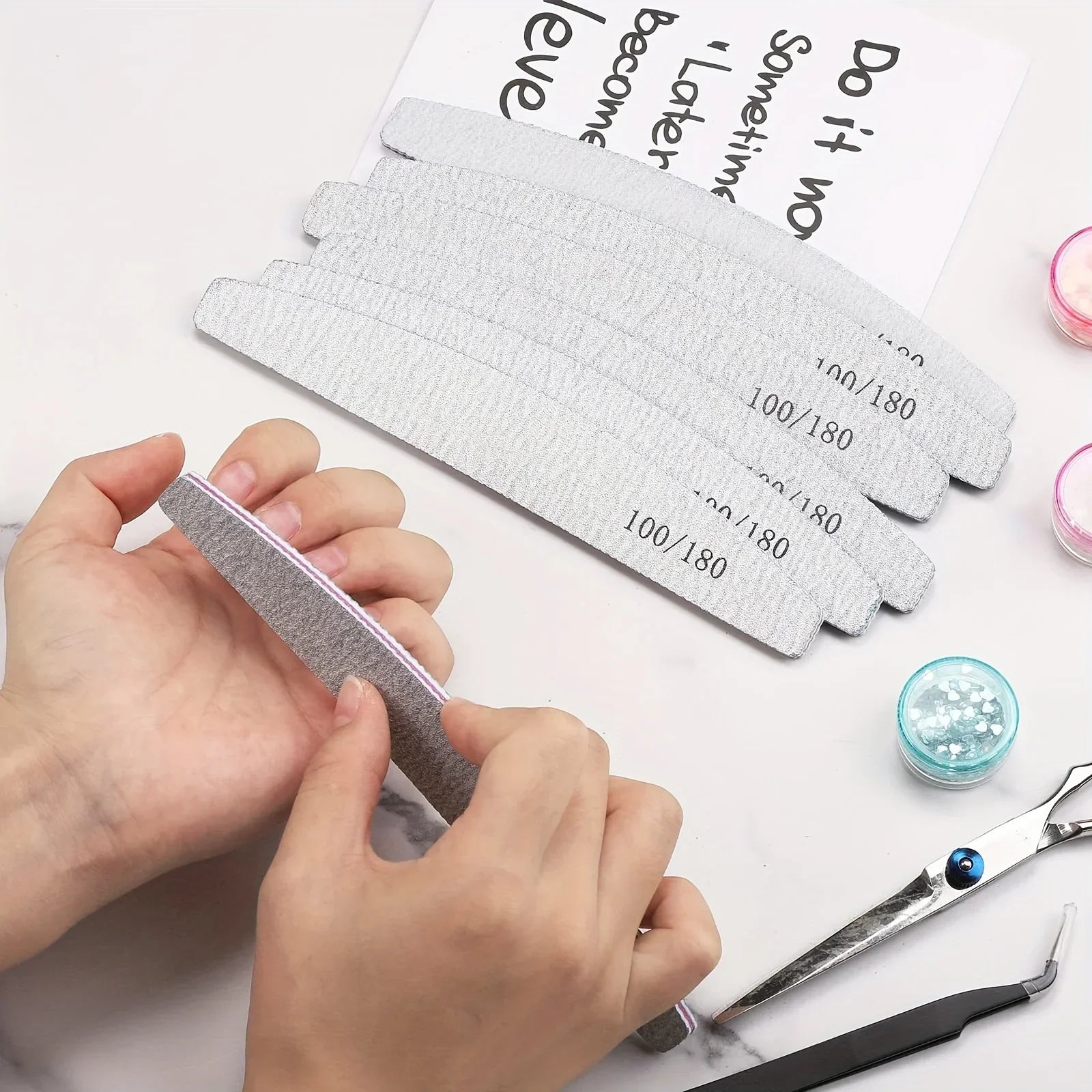Nail Files Set 50 Pack – 100/180 Grit Double Sided Manicure & Pedicure Buffer Boards-1